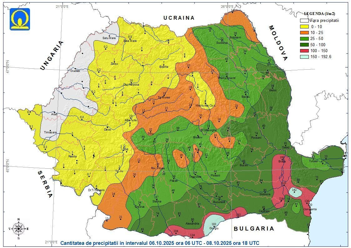 Harta care arată cât de mult a plouat în timpul ciclonului Barbara. Unde au fost cantități de precipitații fără precedent