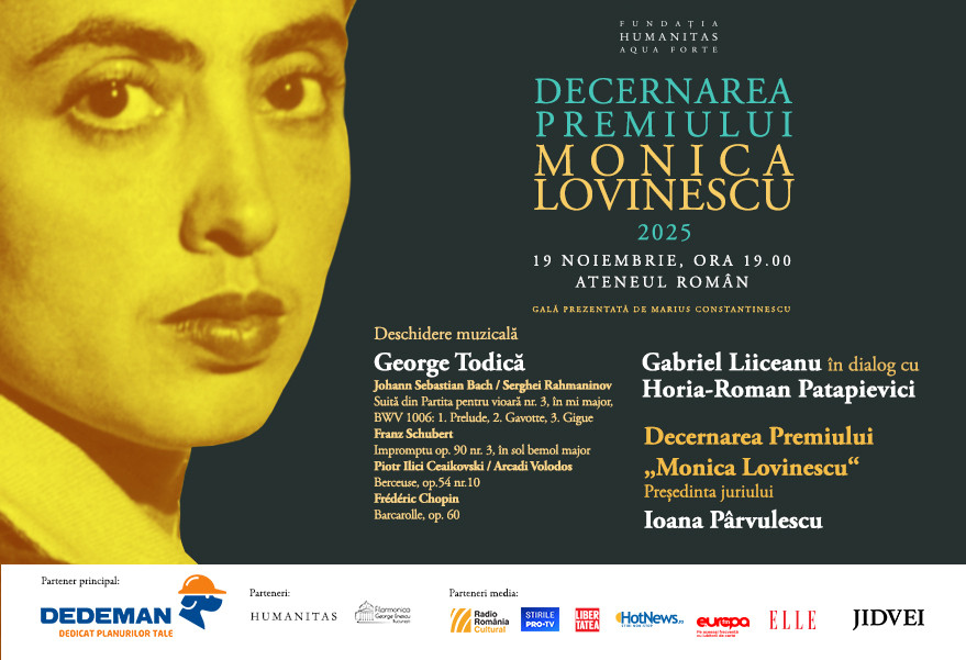 Fundația Humanitas Aqua Forte și Editura Humanitas anunță lista scurtă a nominalizărilor la Premiul „Monica Lovinescu“ 2025