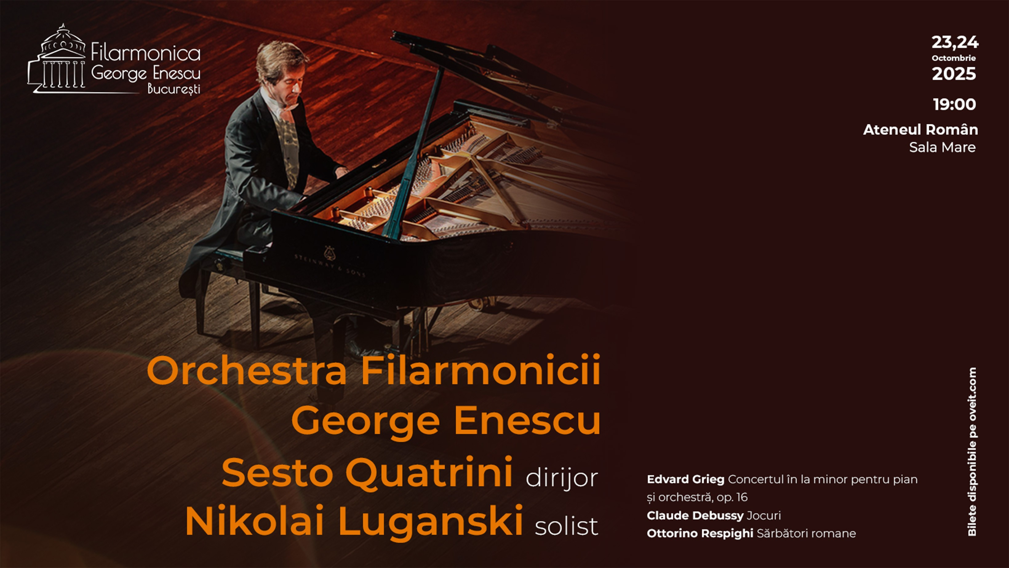 Seri simfonice de excepție la Ateneul Român: dirijorul Sesto Quatrini și pianistul Nikolai Luganski sunt invitați speciali