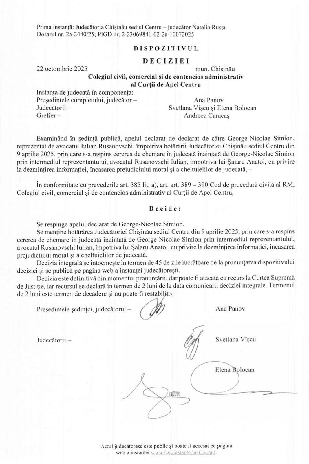 george simion hotarare curtea de apel chisinau
