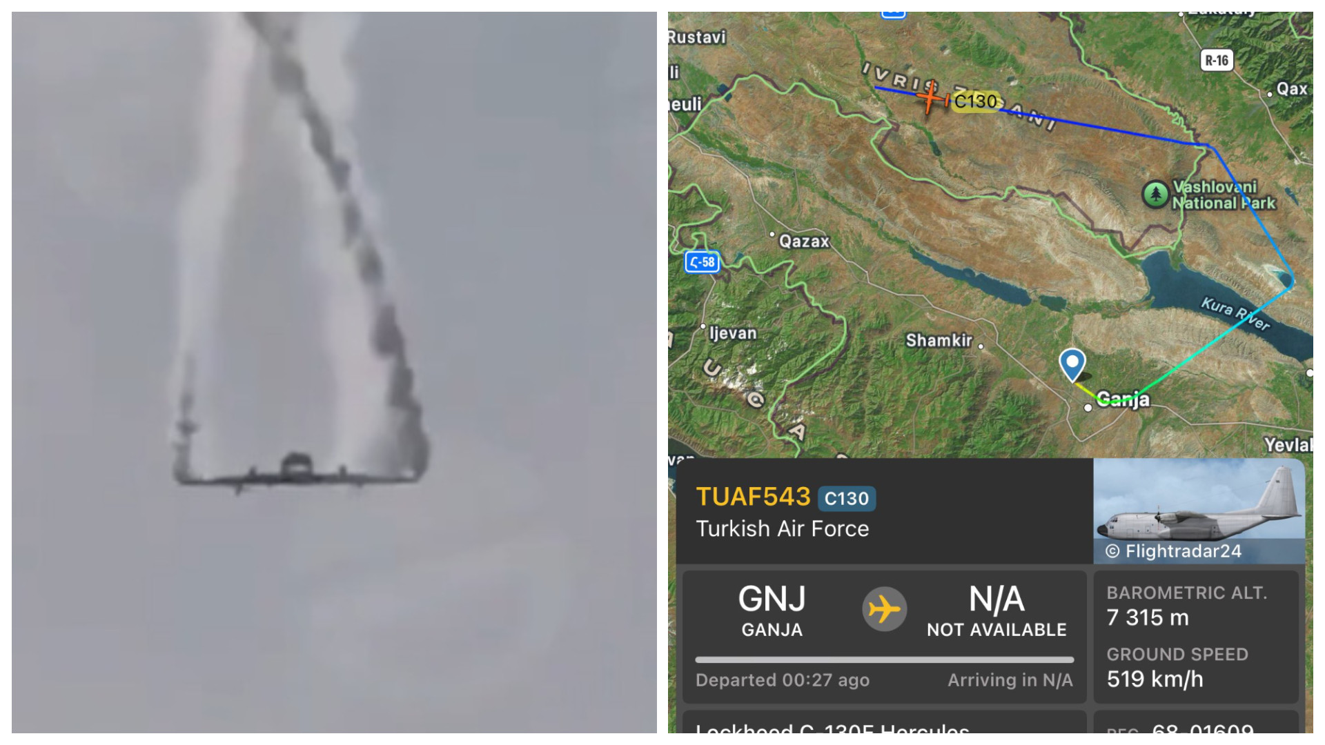 Un avion militar turc s-a prăbușit la frontiera dintre Georgia şi Azerbaidjan. Momentul a fost filmat | VIDEO