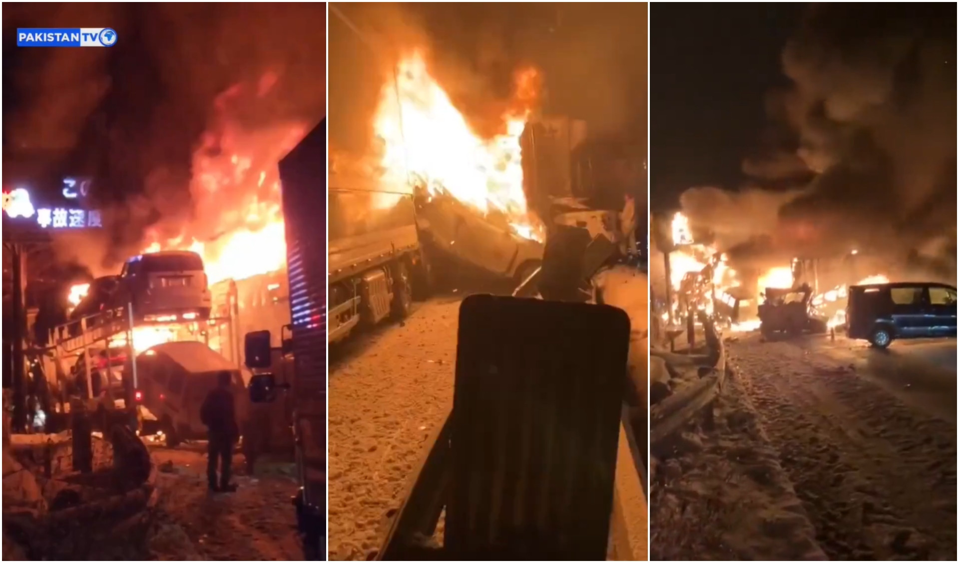 Infern pe o autostradă înzăpezită din Japonia, după un accident în lanț între 67 de mașini. Doi morți și 26 de răniți. VIDEO