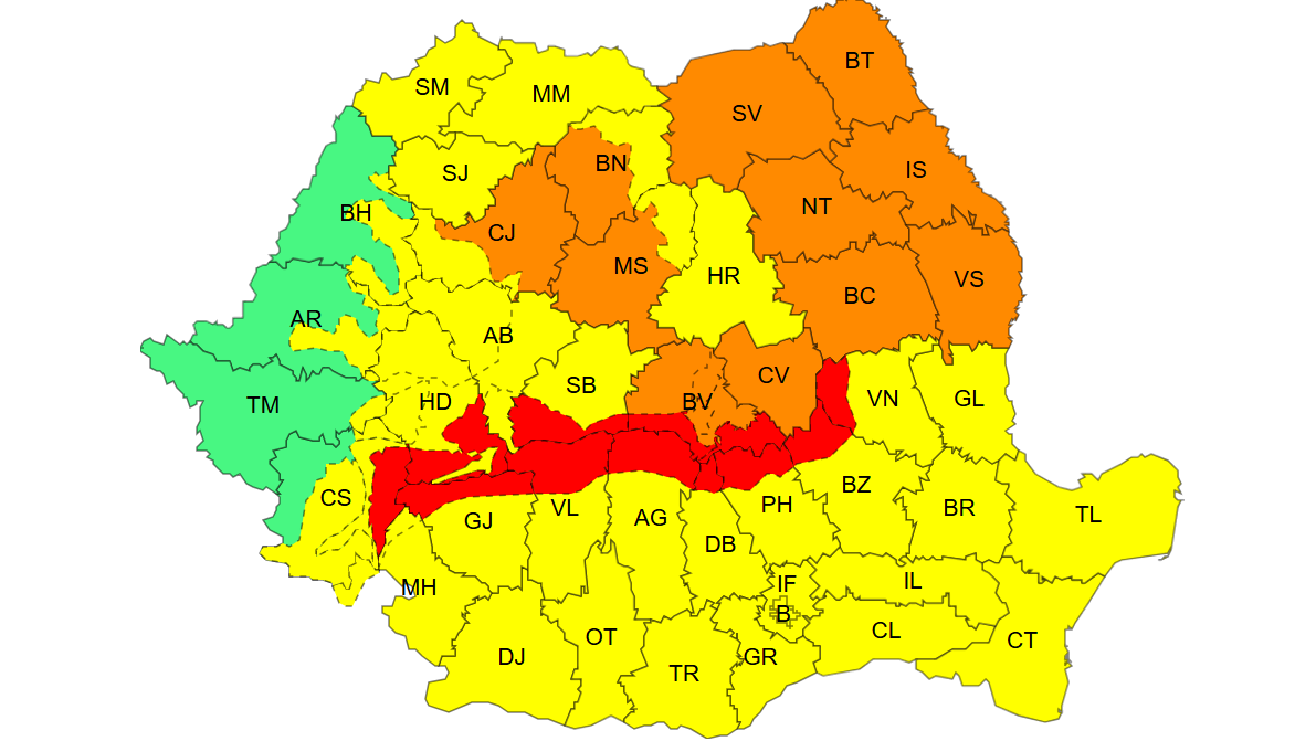 Viscol puternic în România. ANM a emis cod roșu, portocaliu și galben de vânt și ninsori în majoritatea regiunilor. HARTĂ