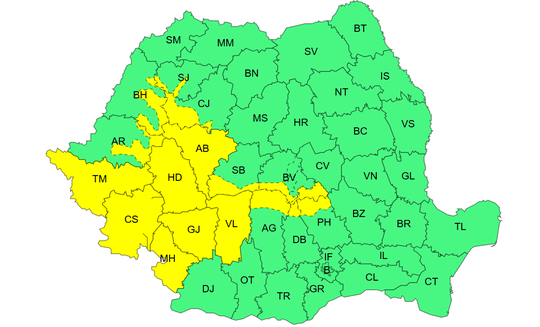 Cod galben de ninsori și viscol în mai multe județe. Zonele unde se va depune strat de zăpadă