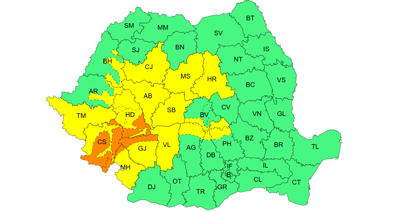 Ninsorile și lapovița se extind în mare parte din țară. Cod galben și portocaliu emis de meteorologi