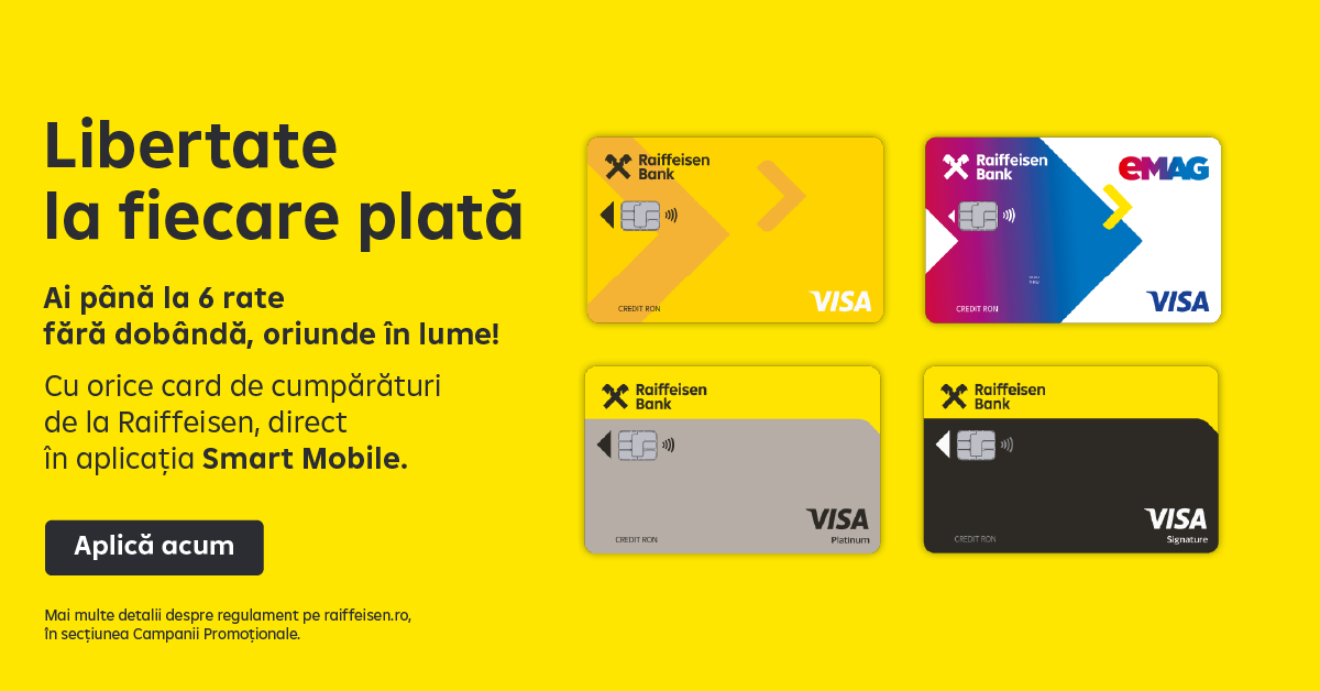(P) Raiffeisen Bank extinde campania &bdquo;3 sau 6 rate egale fără dob&acirc;ndă&rdquo; pentru cardurile de cumpărături