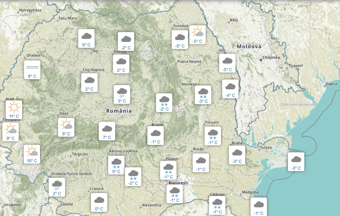 Prognoza meteo pentru două săptămâni. Temperaturilor vor oscila, maximele ajungând și la 14 grade