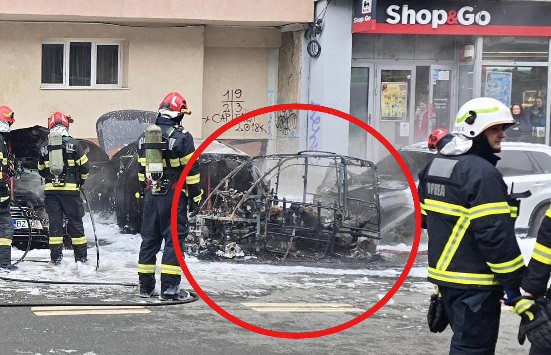 Noi detalii despre mașina care a luat foc în mers în București. Călătorii aflați într-un autobuz au asistat îngroziți