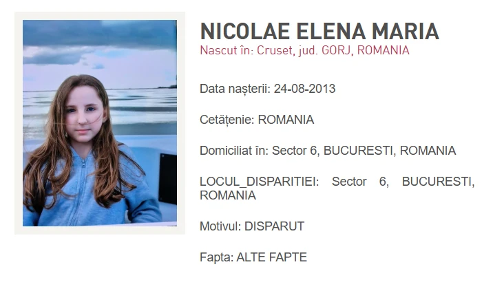 Fetiță de 12 ani, dispărută din Sectorul 6 al Capitalei. Poliția cere sprijinul populației