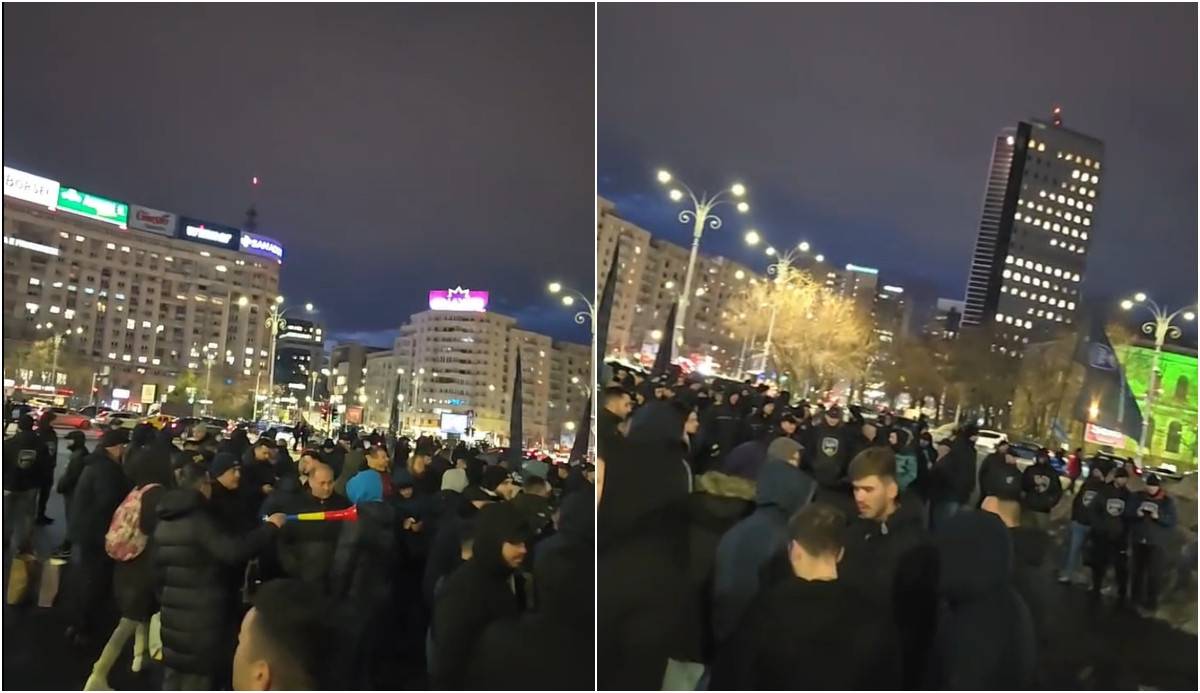 Zeci de polițiști protestează față de creșterea v&acirc;rstei de pensionare, &icirc;n Piața Victoriei. Au cerut demisia premierului