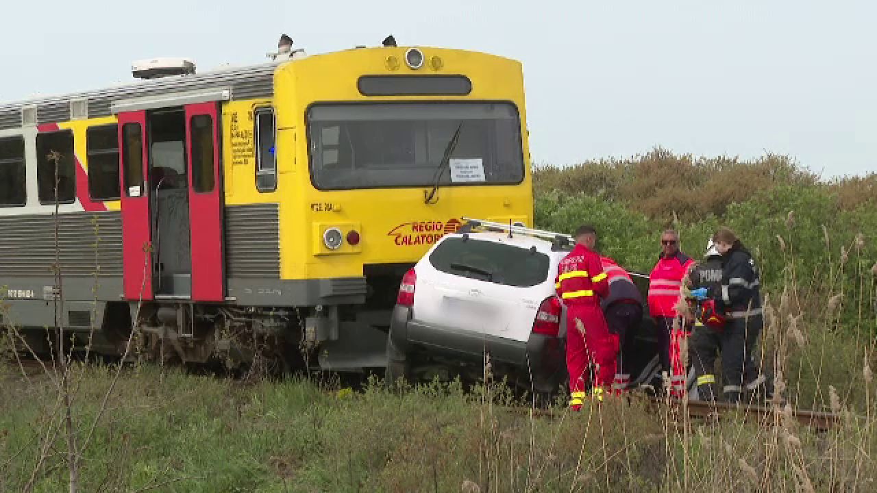 Un câine, salvat cu eforturi impresionante de medicii Ambulanței. Stăpânul său a murit în mașina lovită de tren în Timiș