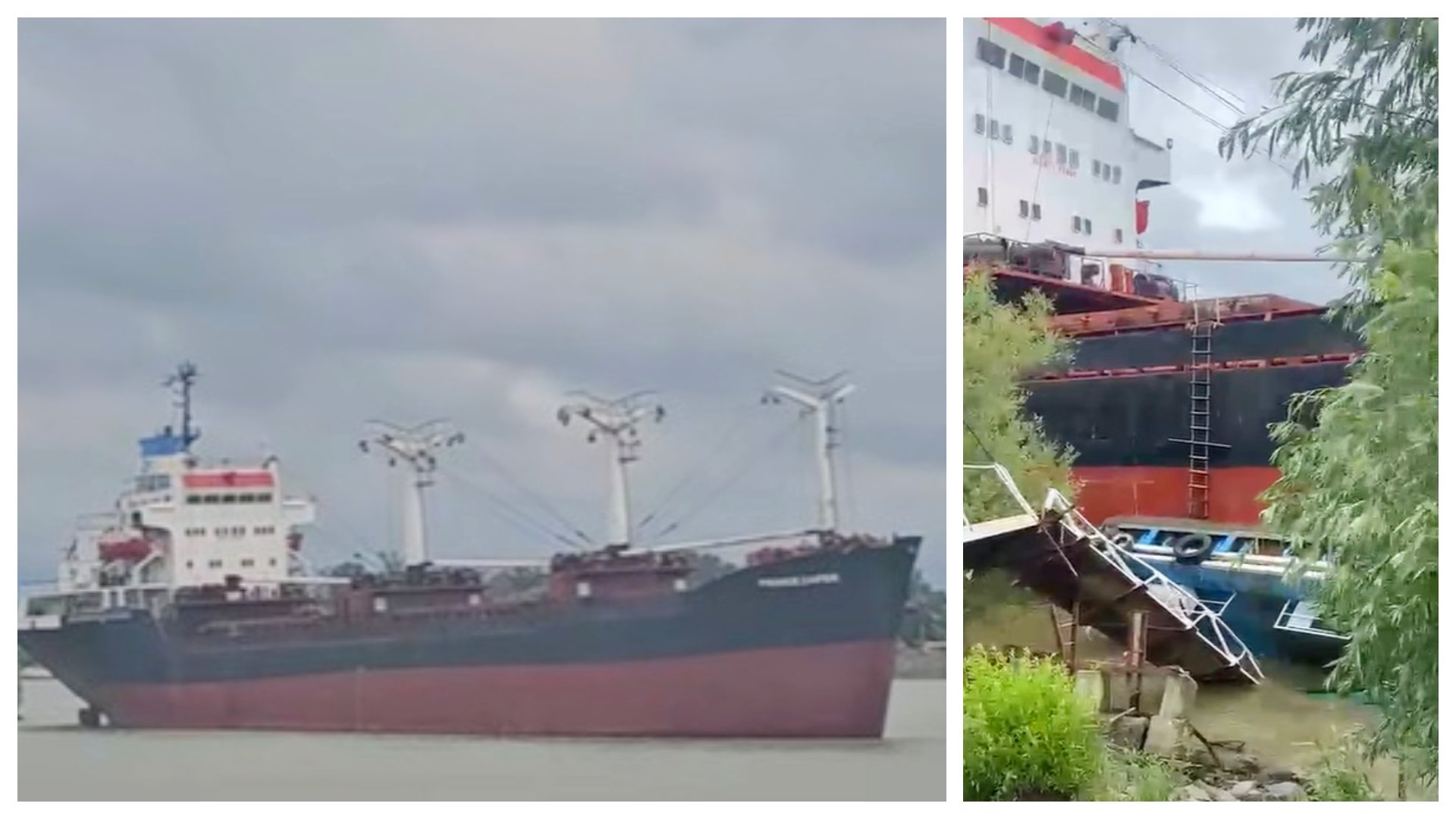 Incident naval la Tulcea. O navă cargo sub pavilion Panama, scăpată de sub control, a lovit un ponton de pasageri | VIDEO