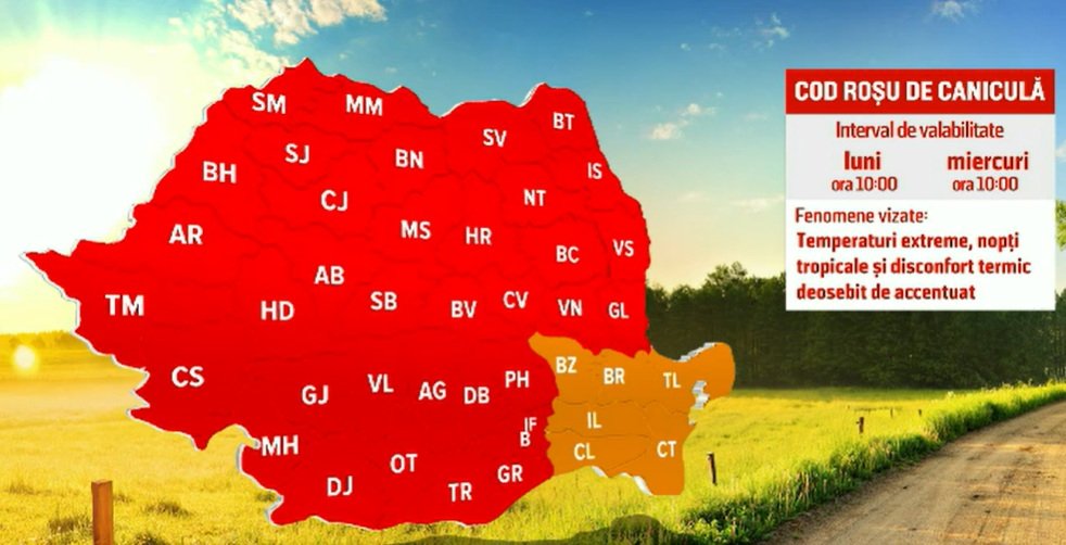 Valul de caniculă încinge România. Urmează zile cu temperaturi extreme și Cod roșu în cea mai mare parte a țării