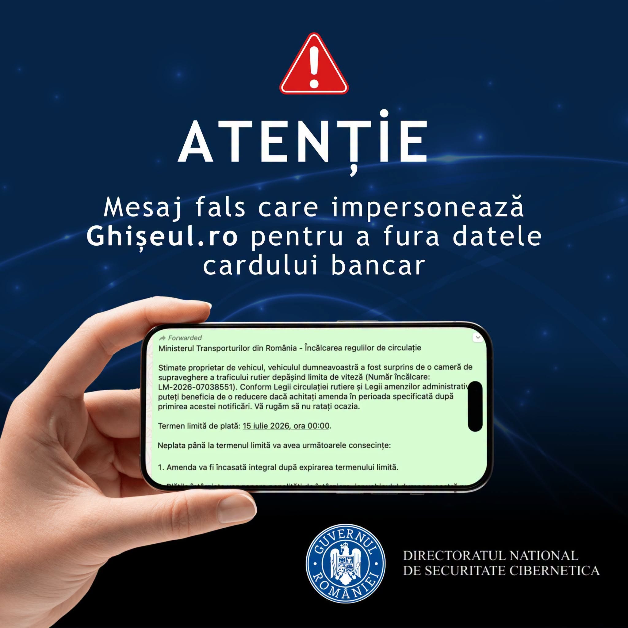 Alertă DNSC: Un nou val de fraude prin SMS. Românii sunt păcăliți cu amenzi false de viteză