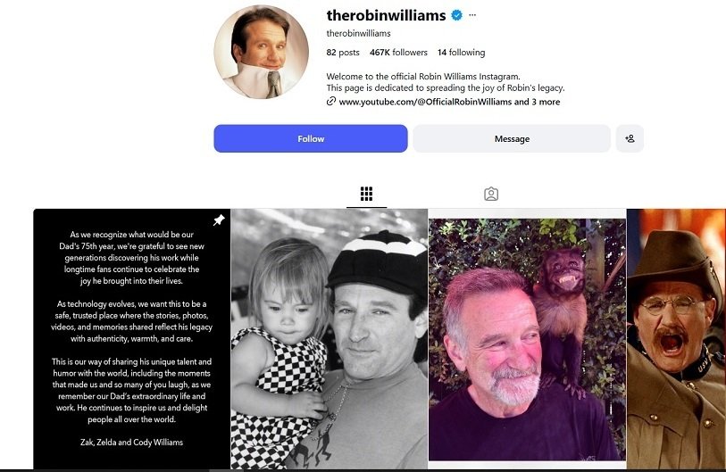 Robin Williams „revine” pe Instagram după 12 ani. Copiii actorului au reactivat contul pentru a combate deepfake-urile