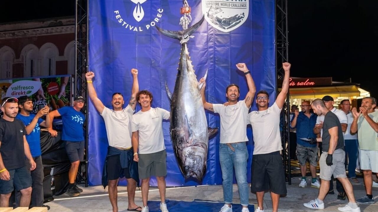Patru pescari italieni au prins un ton de 160,78 de kilograme după 36 de minute de luptă. Captura le-a adus și un premiu