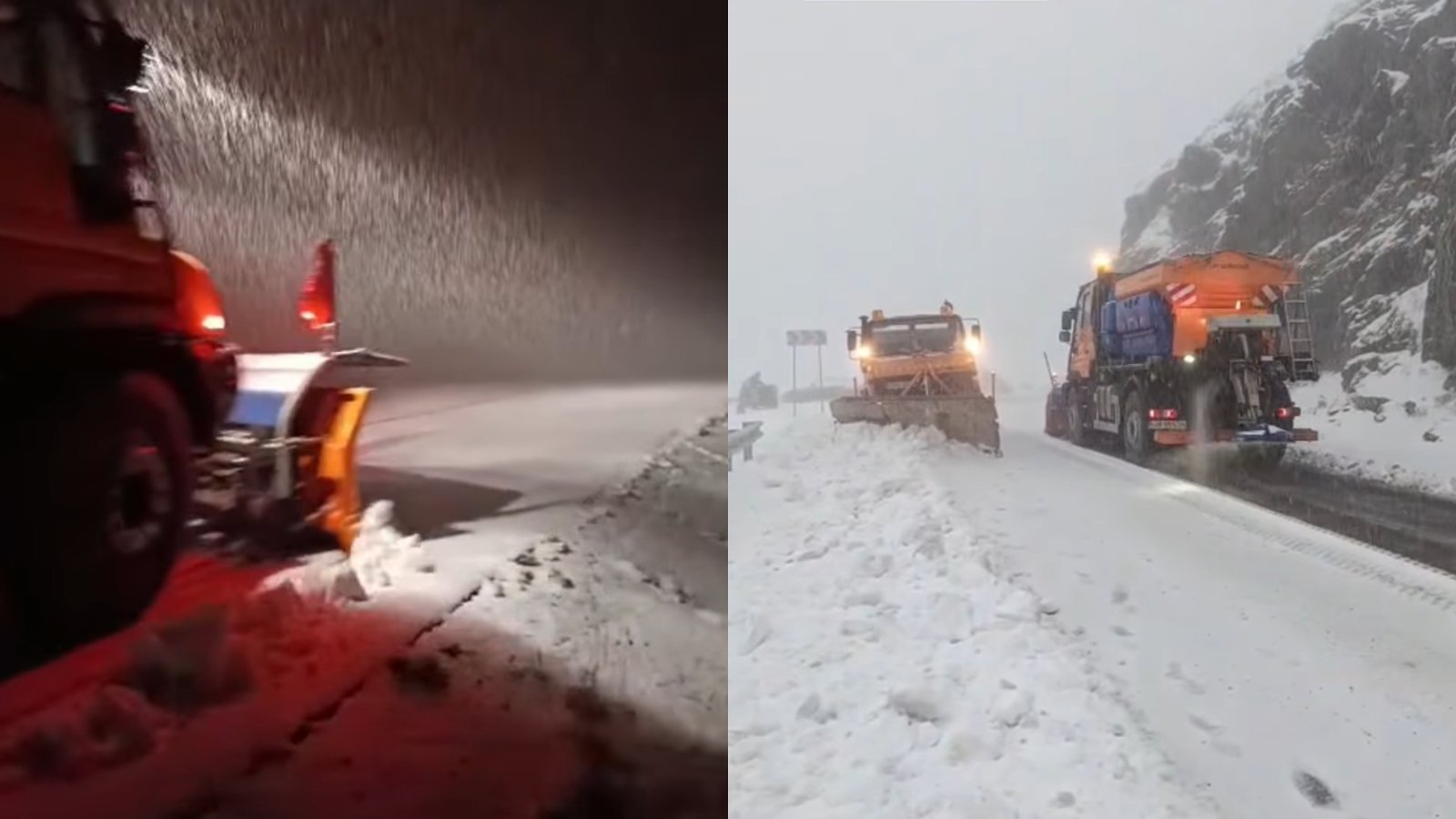 Ninsoare abundentă pe Transfăgărășan. Drumarii au intervenit cu utilaje și tone de sare | VIDEO