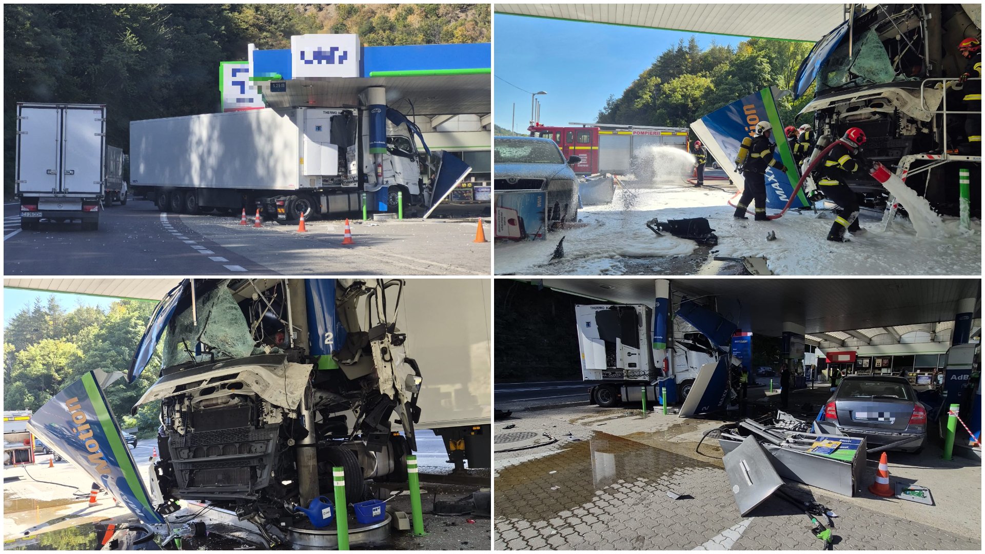 Accident grav într-o benzinărie de pe Valea Oltului. Un autocamion a provocat distrugeri la pompele de carburant