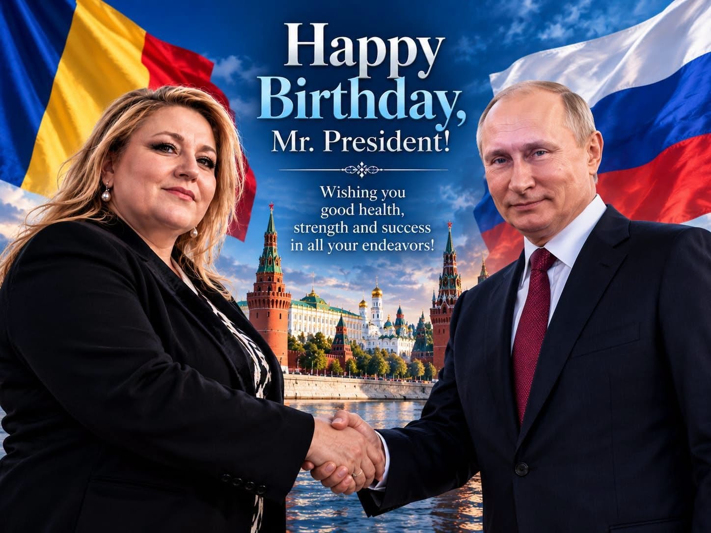 Diana Șoșoacă, urare generată cu IA de ziua președintelui rus Vladimir Putin: „Îți doresc sănătate, putere și succes”