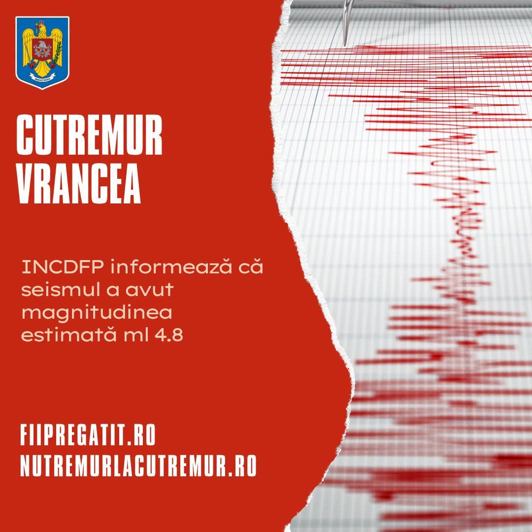 Mesajul transmis de ISU la scurt timp după cutremurul de magnitudine 4,8, resimțit și în București